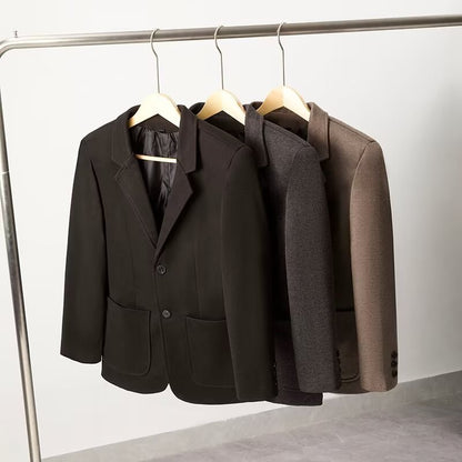 Mens Solid Color Loose Fit Business-Casual Wool Blazer