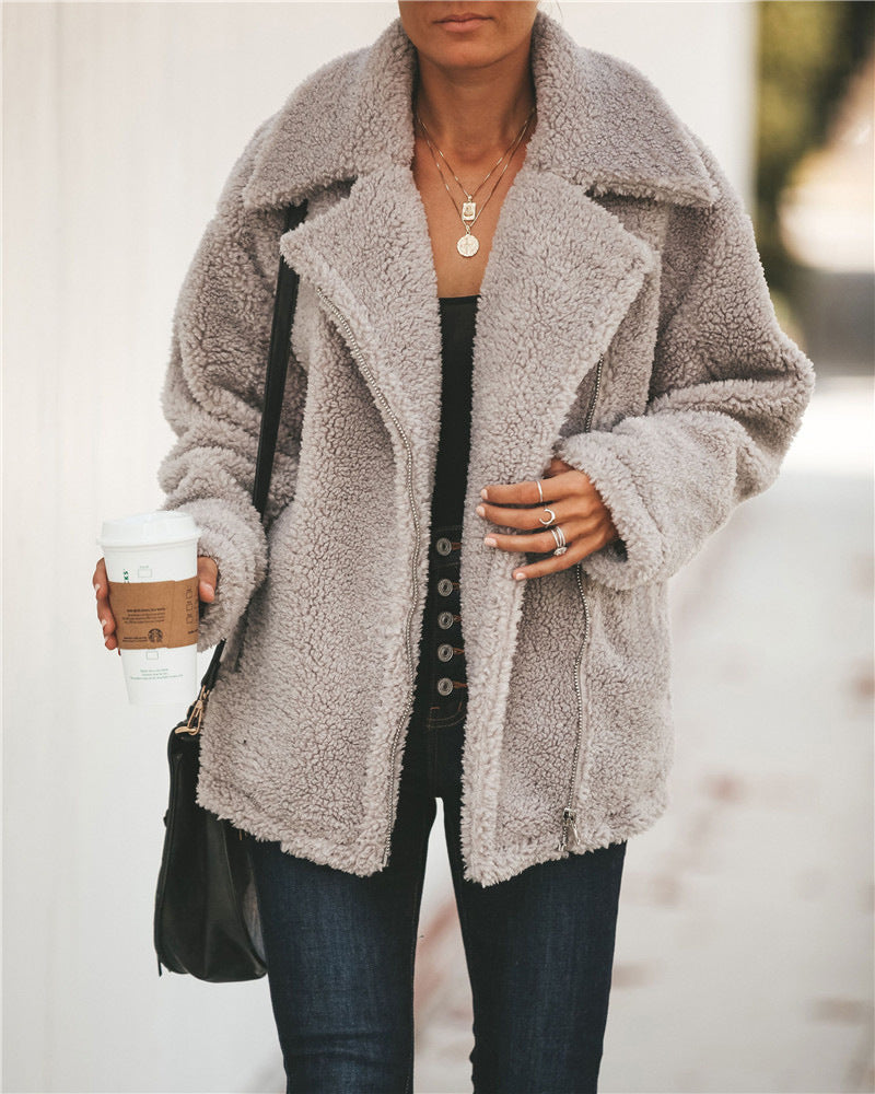 Zip pocket long sleeve plush jacket