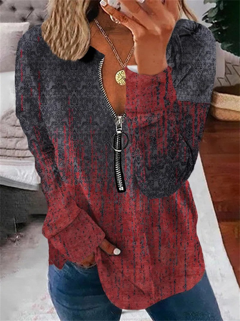 Women's Long-sleeved Round Neck Zipper Sweater