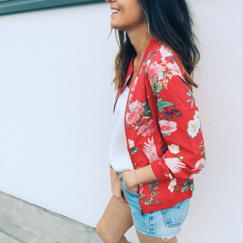 Print short baseball uniform jacket
