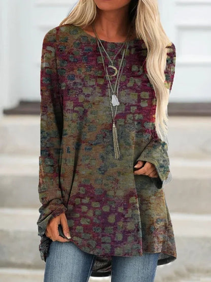 Round Neck Pullover Long-sleeved T-shirt Women's Top