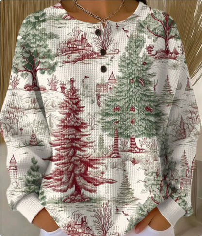 Retro 3D Digital Print Three-button Stand Collar Top