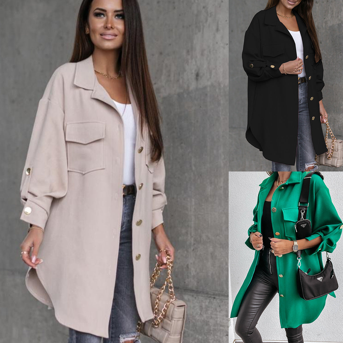 Button-decorated Mid-length Shirt Jacket