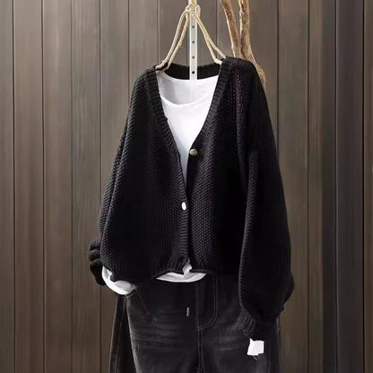 Cross-border Early Autumn New Casual Versatile Solid Color V-neck Long-sleeved Single-breasted Knitted Cardigan Sweater