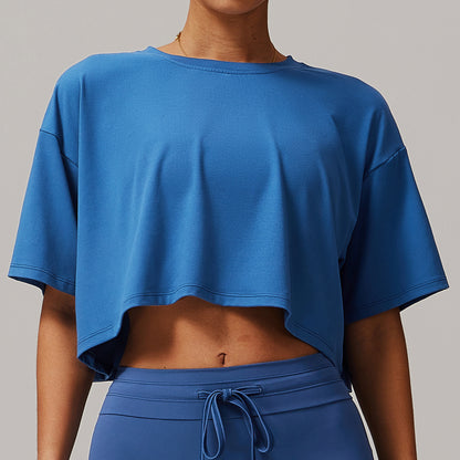 Brushed Sports Short-sleeved Top Comfortable Round Neck