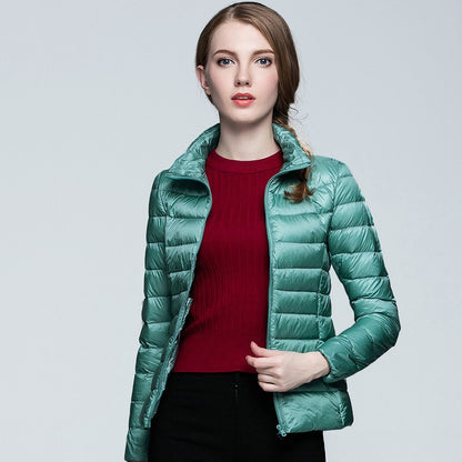 Slim Fit Stand Collar Plus Size White Duck Down Women's Jacket