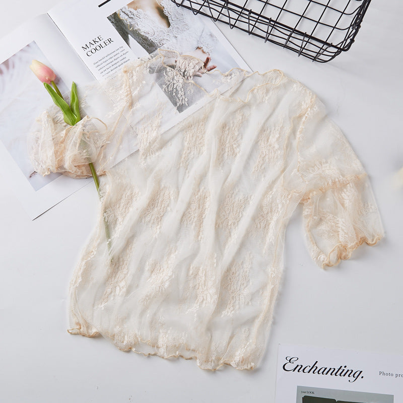 Lace Bottoming Shirt Women's Short Sleeve Bell Sleeve