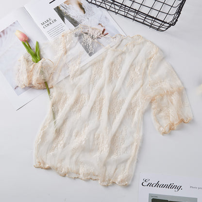 Lace Bottoming Shirt Women's Short Sleeve Bell Sleeve