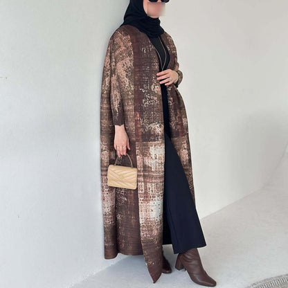 Pleated Trench Djellaba Hot-selling Printed Shawl Cardigan Ethnic Style Cloak Coat
