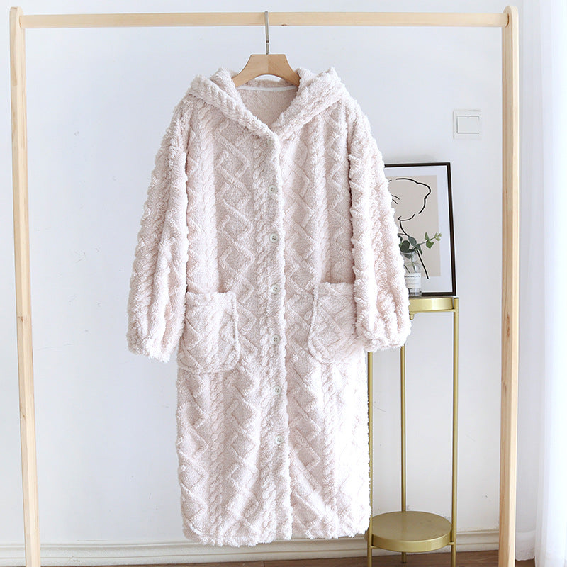 Women's Fashion Fleece Thickening Nightgown Homewear Set