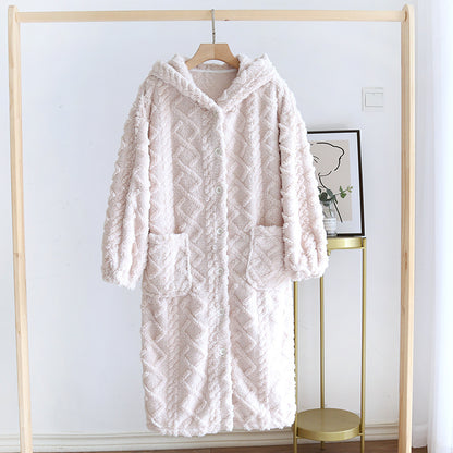 Women's Fashion Fleece Thickening Nightgown Homewear Set