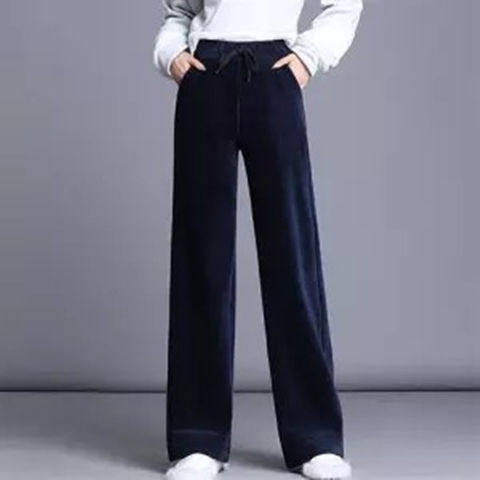 Fashion Straight Solid Pants Casual High Waist Plus Office Lady Elastic Waist Corduroy