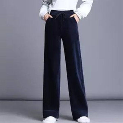 Fashion Straight Solid Pants Casual High Waist Plus Office Lady Elastic Waist Corduroy