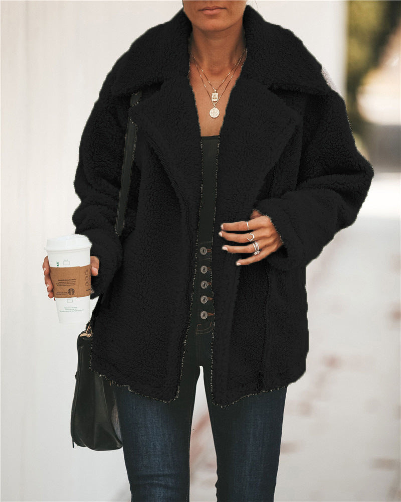 Zip pocket long sleeve plush jacket