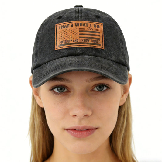 2pcs I FIX Black Hat For Men Women, Adjustable Embroidered Wash Cotton Baseball Cap