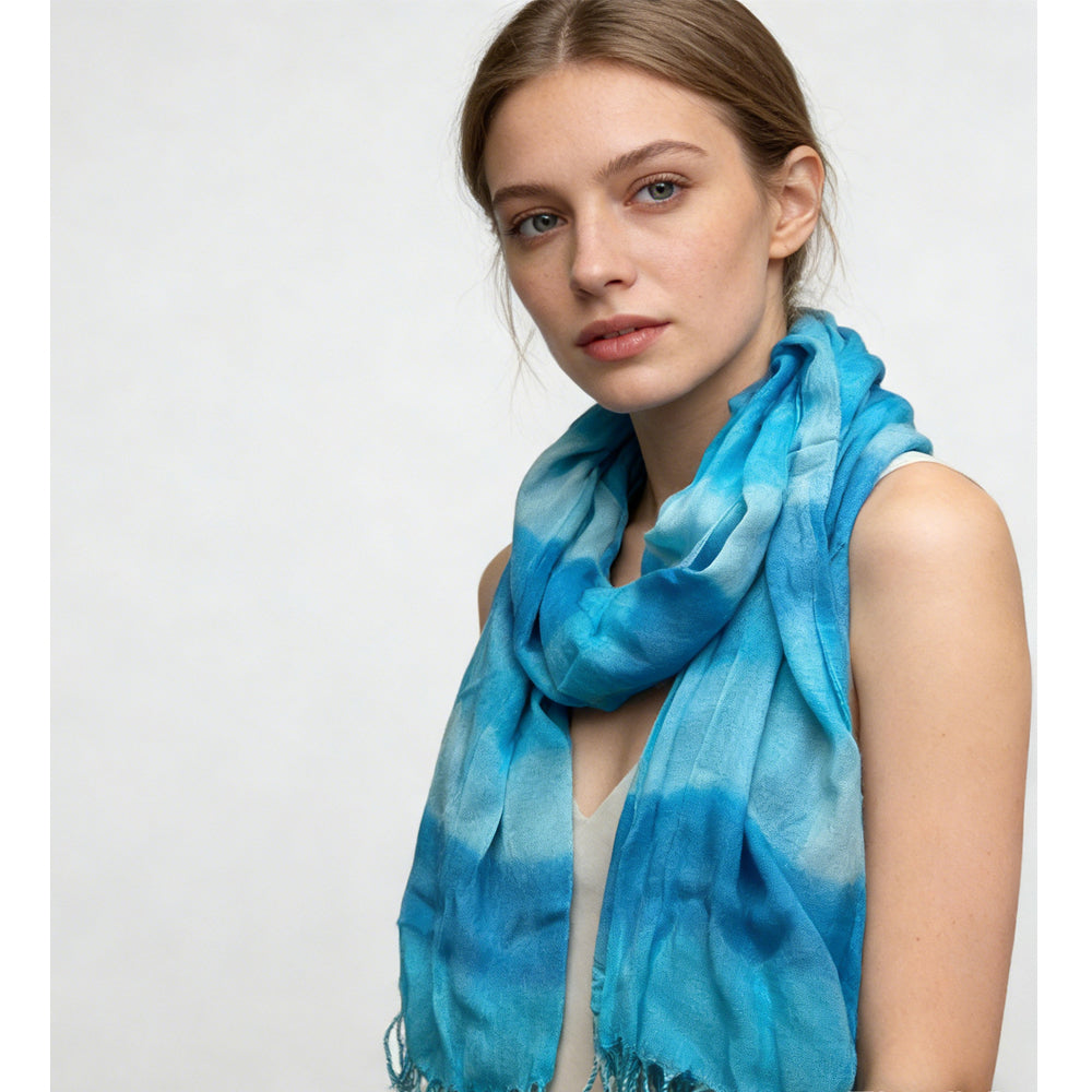 Turquoise Printed Viscose Scarf - Summer Essential Scarf 67inchx24inch