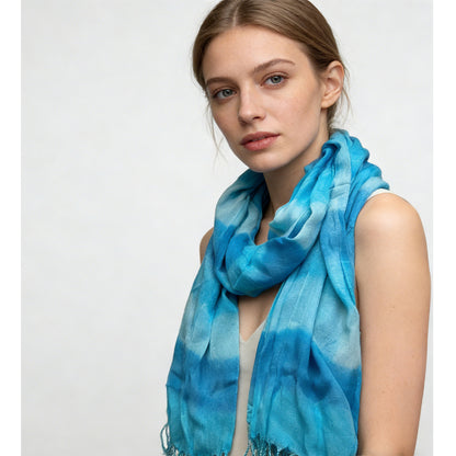 Turquoise Printed Viscose Scarf - Summer Essential Scarf 67inchx24inch