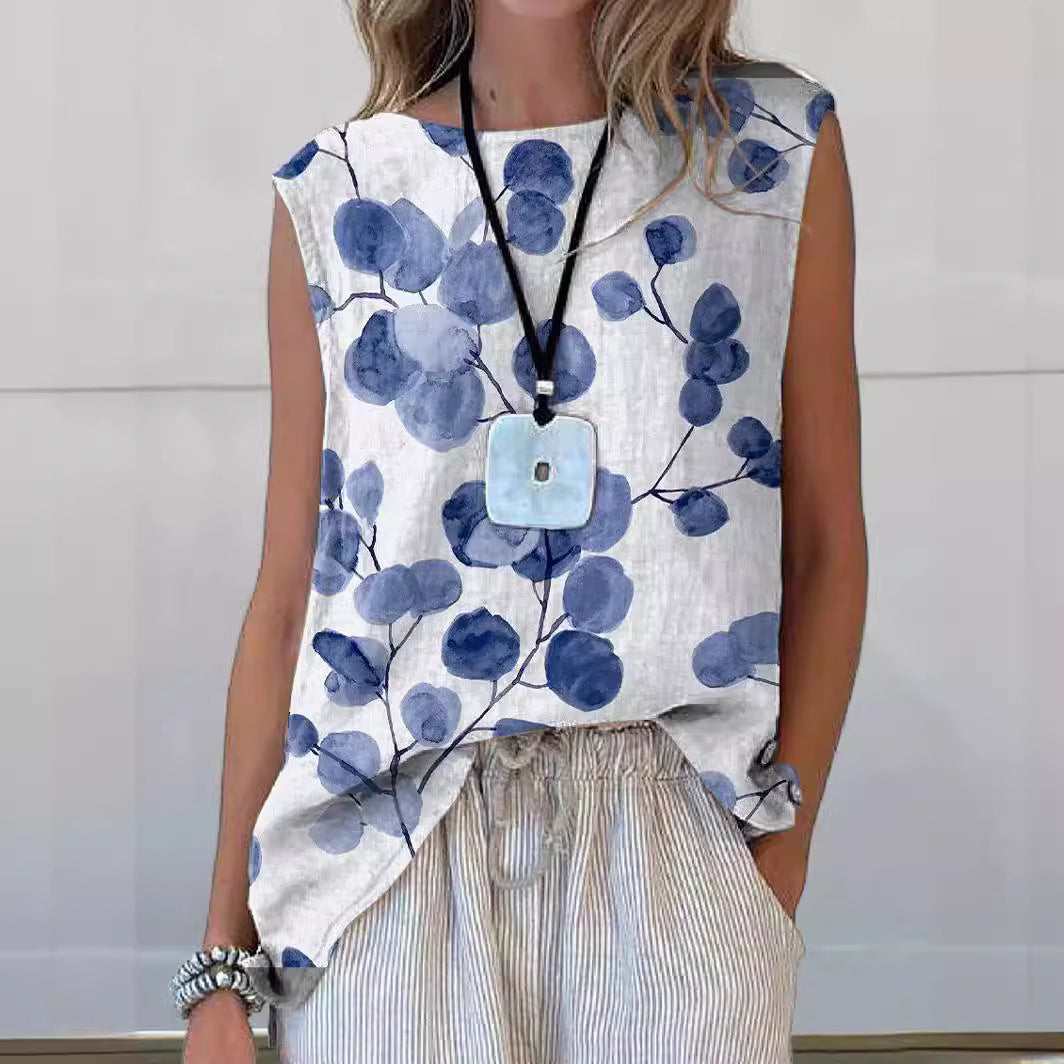 Vest Round Neck Women's Printed Wear Top T-shirt