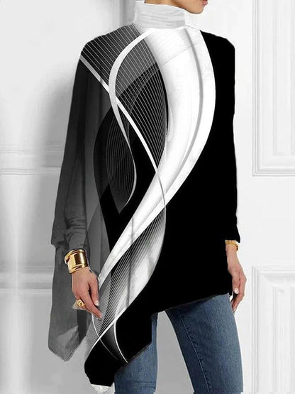 Christmas Abstract 3D Printed Loose Turtleneck Urban Casual Women's T-shirt