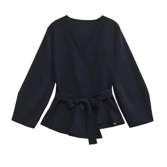 European And American Style Elegant Deep V-neck With Belt Padded Shoulder