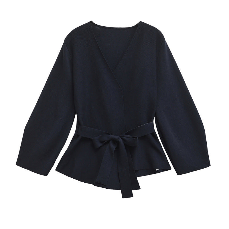 European And American Style Elegant Deep V-neck With Belt Padded Shoulder