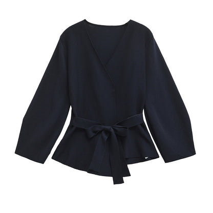 European And American Style Elegant Deep V-neck With Belt Padded Shoulder