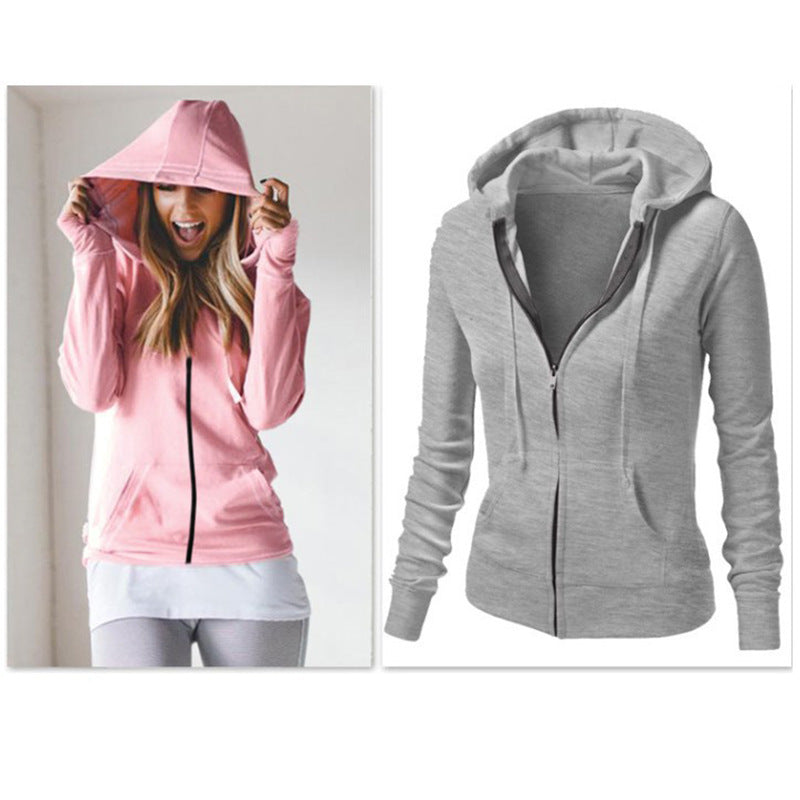 Solid Color Long-sleeved Hooded Women's Sweater Jacket
