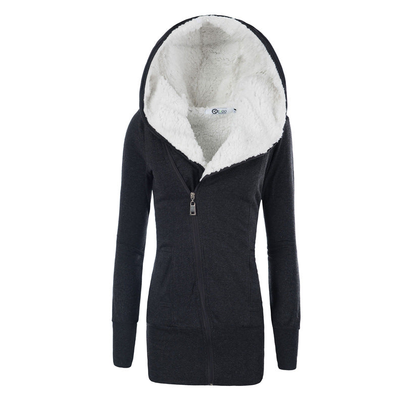 Lamb Wool Hooded Long Sleeve Women's Sweater