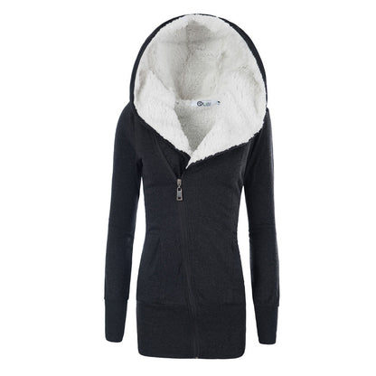 Lamb Wool Hooded Long Sleeve Women's Sweater