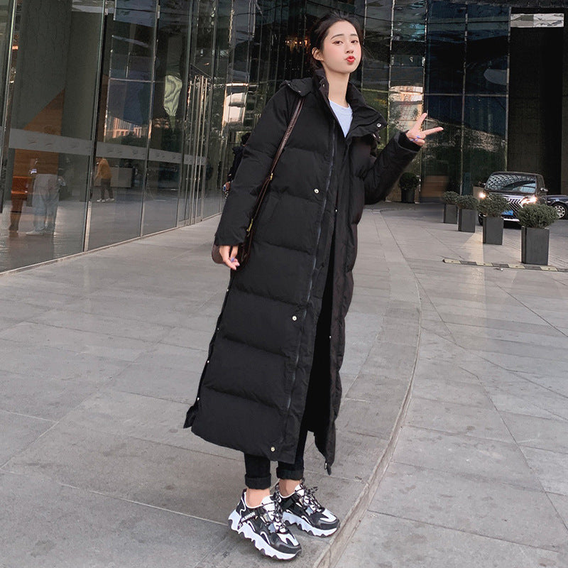 Korean style loose padded padded jacket over the knee mid-length padded padded jacket