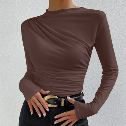 Women's Fashion Casual Solid Color Slim Bottoming Shirt Top