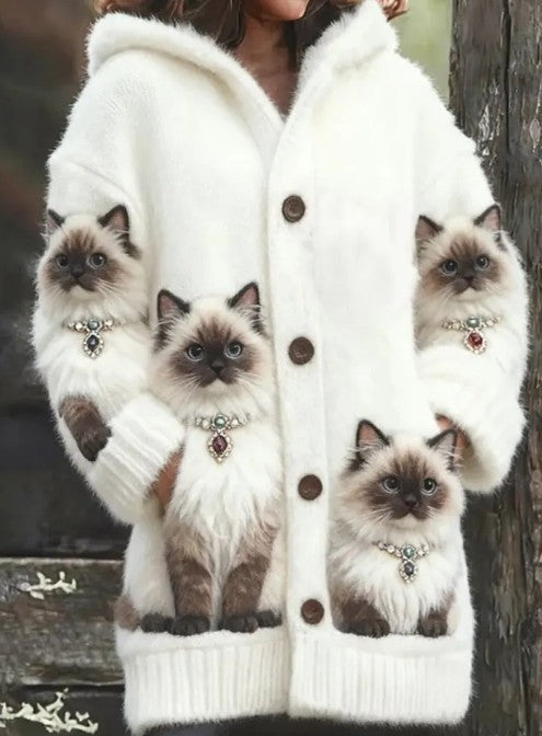 New Cat Pattern 3D Printed Casual Hooded Cape Jacket
