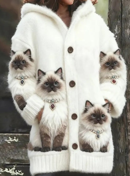 New Cat Pattern 3D Printed Casual Hooded Cape Jacket