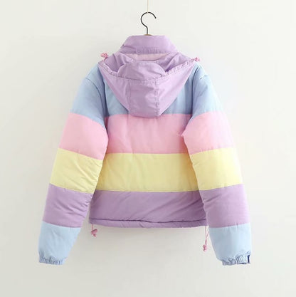 Rainbow contrast color loose padded coat jacket bread service