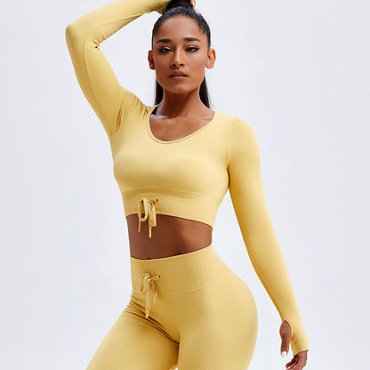 Women's Threaded Lace Tight-fitting Belly Button Sports Top