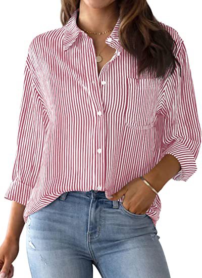 Striped Loose Casual Long Sleeves Shirt For Women