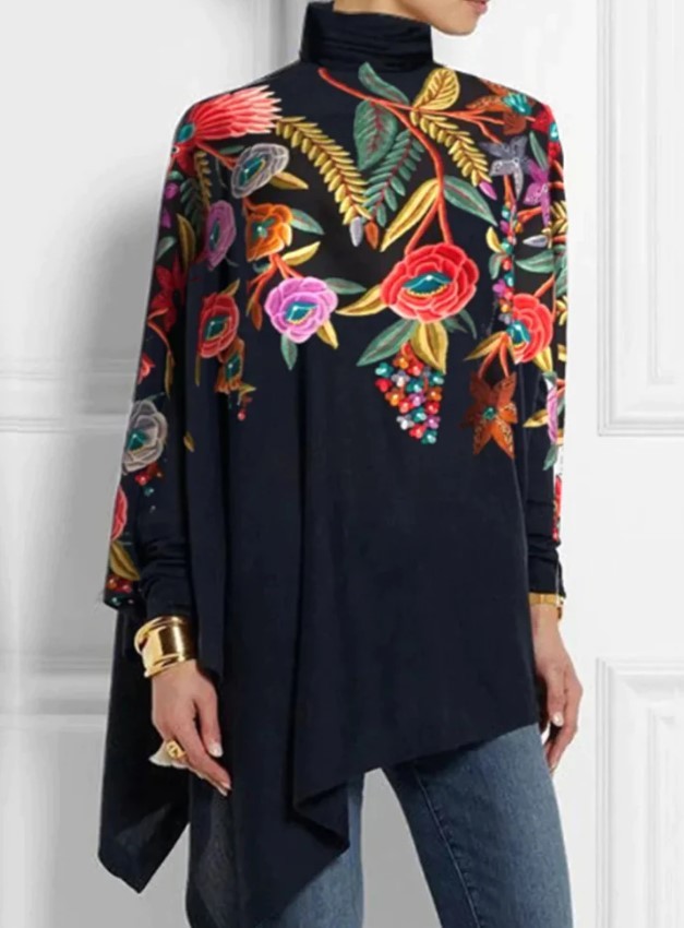 Christmas Abstract 3D Printed Loose Turtleneck Urban Casual Women's T-shirt