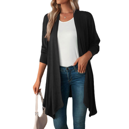 Solid Color Long Sleeve Cardigan Jacket Long Shirt Women