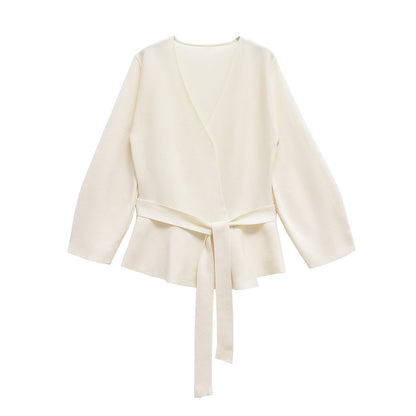European And American Style Elegant Deep V-neck With Belt Padded Shoulder