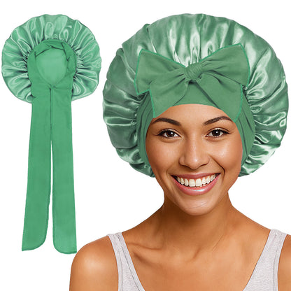 Satin Round Cap Bow Elastic Wide-brimmed Ribbon Nightcap