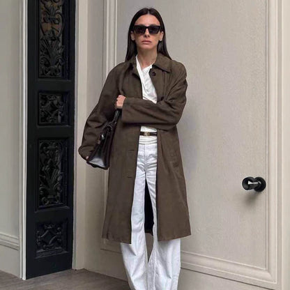 Loose Lapels Vintage Brown Suede Coat