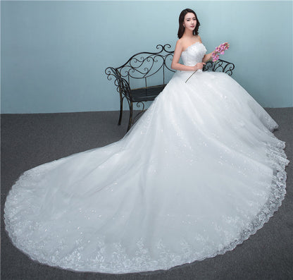 Aliexpress wedding bride wedding dress new large tail size wedding dress factory wholesale TH52