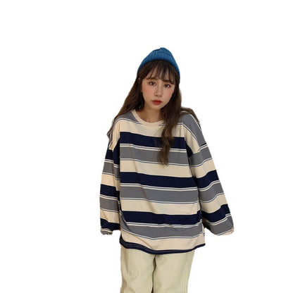 Women's Fashion Striped Long Sleeves Loose Bottoming Shirt