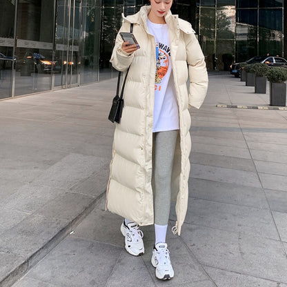 Korean style loose padded padded jacket over the knee mid-length padded padded jacket