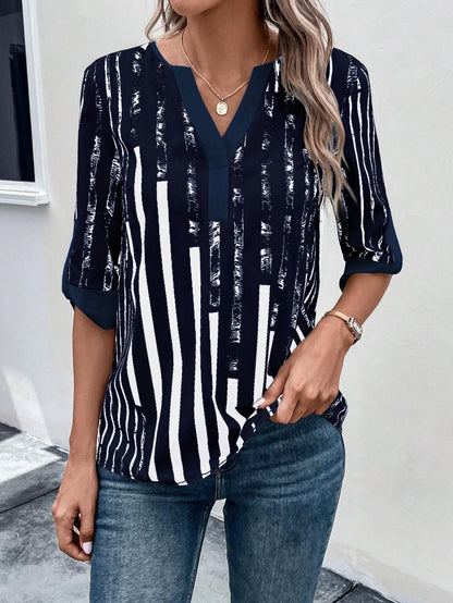 Double Matching Contrast Color Positioning Flower Half-sleeve Shirt Women's Top