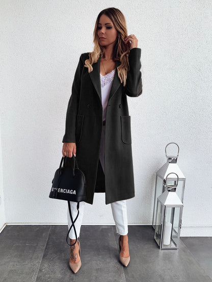 Long candy color lapel woolen coat