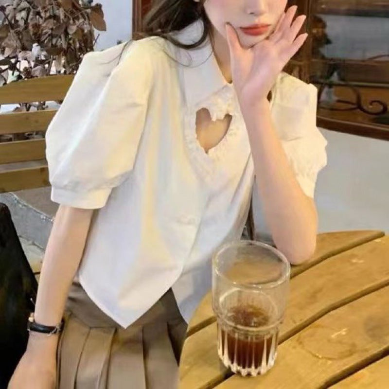 Women's Slimming And Short Hollowed Heart Shape Shirt