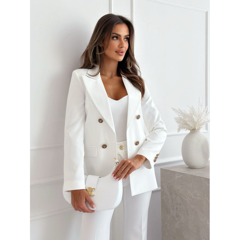 Double Breasted Solid Color Fashion Coat