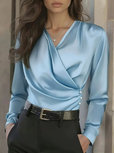 French Light Luxury V-neck Slim Fit Ins Style Versatile Shirt