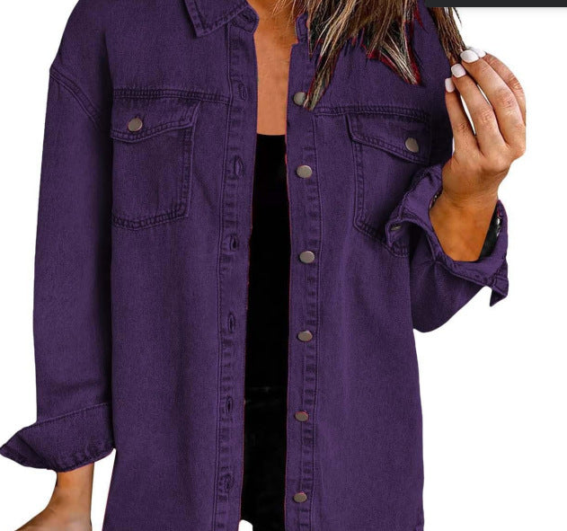 Washed Denim Shirt Women's Personalized Street Style Frayed Hem Coat